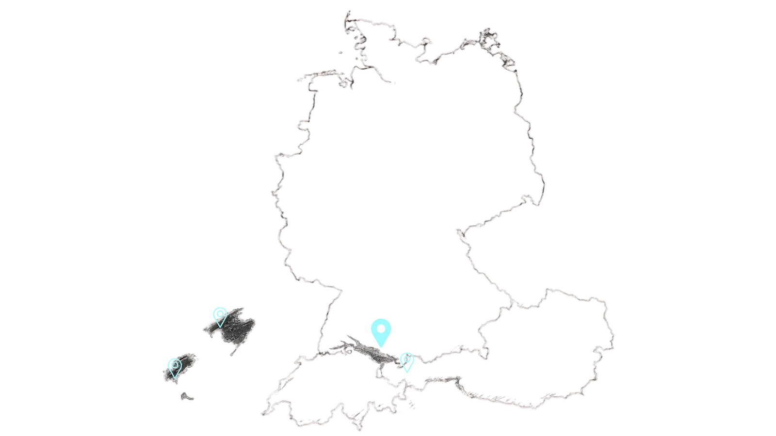 Standorte von roqs&Co.: Deutschland, Österreich, Schweiz sowie Mallorca und Ibiza